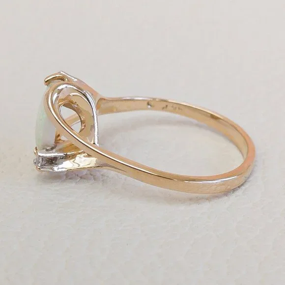 14K Gold Australian Opal & Diamond Ring – Vintage 1990s Setting, Size 6.75 - Picture 11 of 16